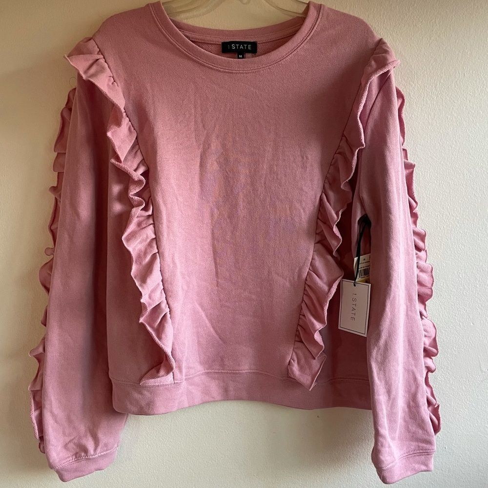 1.STATE Pink Loop Back Terry Top - Picture 2 of 6